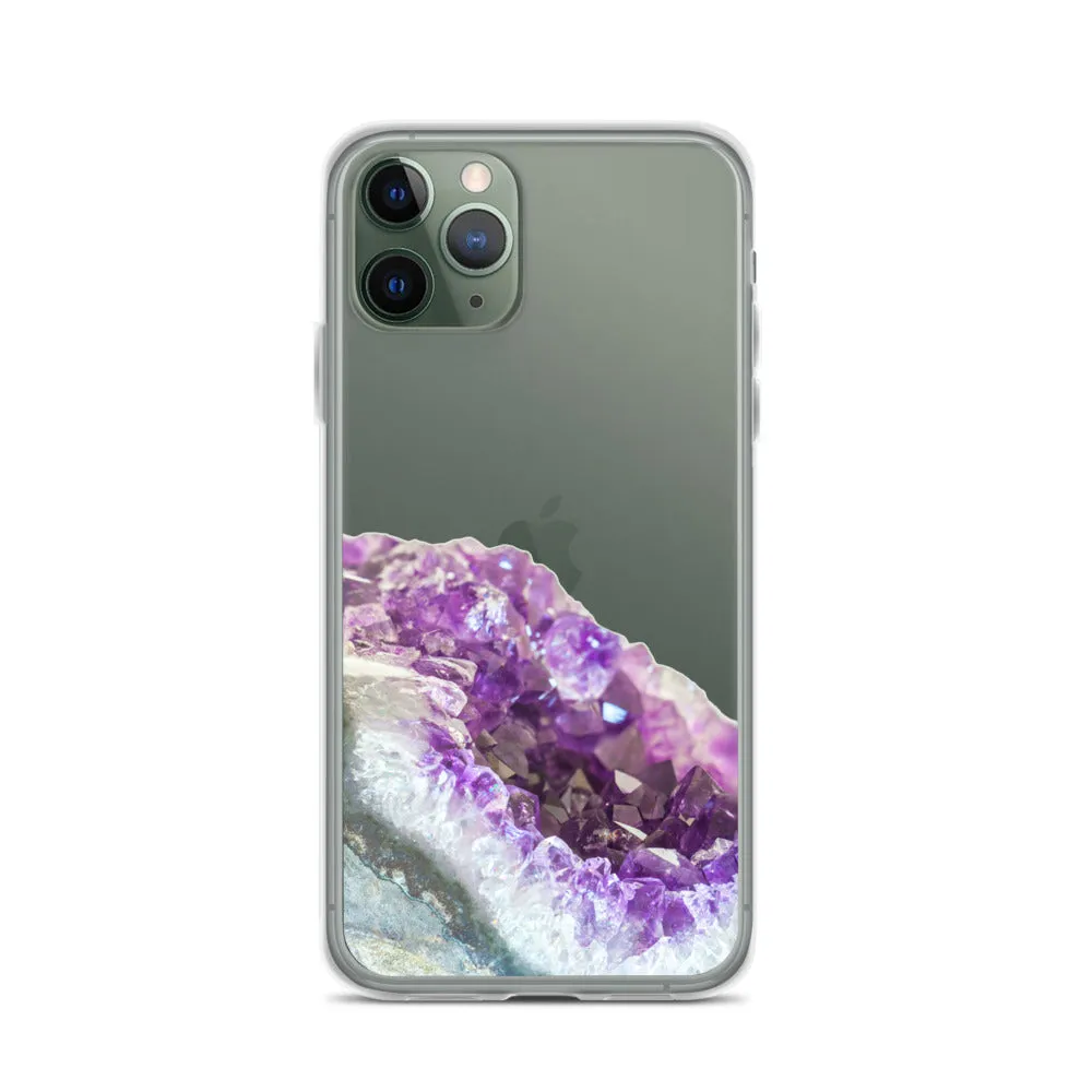 Geode iPhone 14 13 12 Pro Clear Case, Purple Crystal Amethyst Stone Print iPhone 11 Mini SE 2020 XS Max XR X 7 Plus 8 Cell Phone