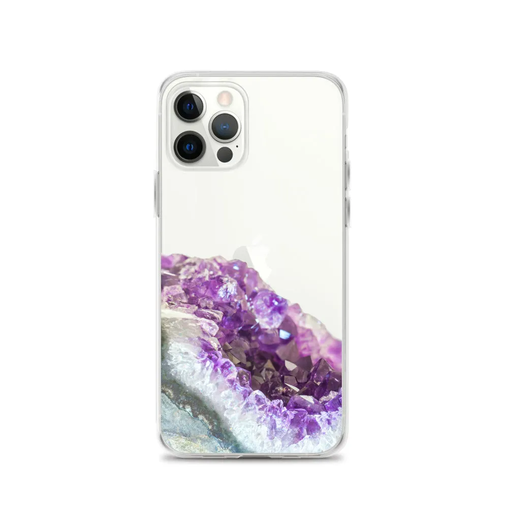 Geode iPhone 14 13 12 Pro Clear Case, Purple Crystal Amethyst Stone Print iPhone 11 Mini SE 2020 XS Max XR X 7 Plus 8 Cell Phone