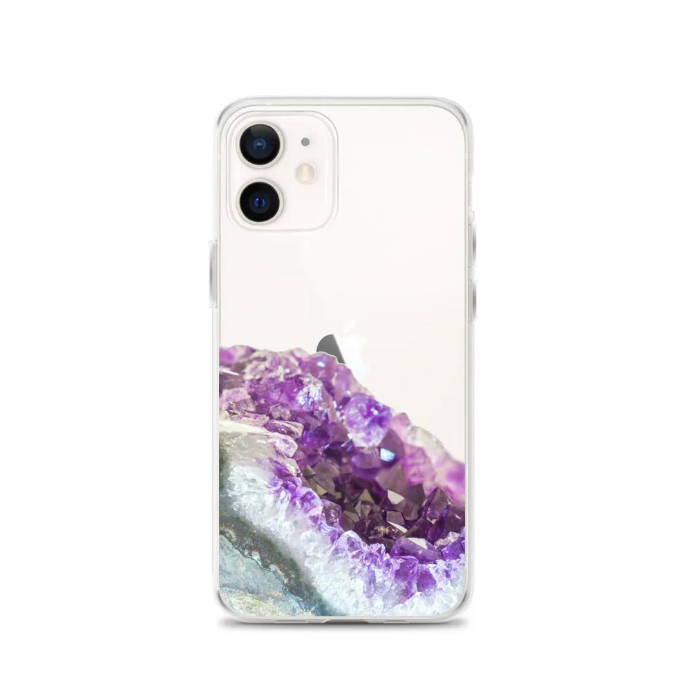 Geode iPhone 14 13 12 Pro Clear Case, Purple Crystal Amethyst Stone Print iPhone 11 Mini SE 2020 XS Max XR X 7 Plus 8 Cell Phone