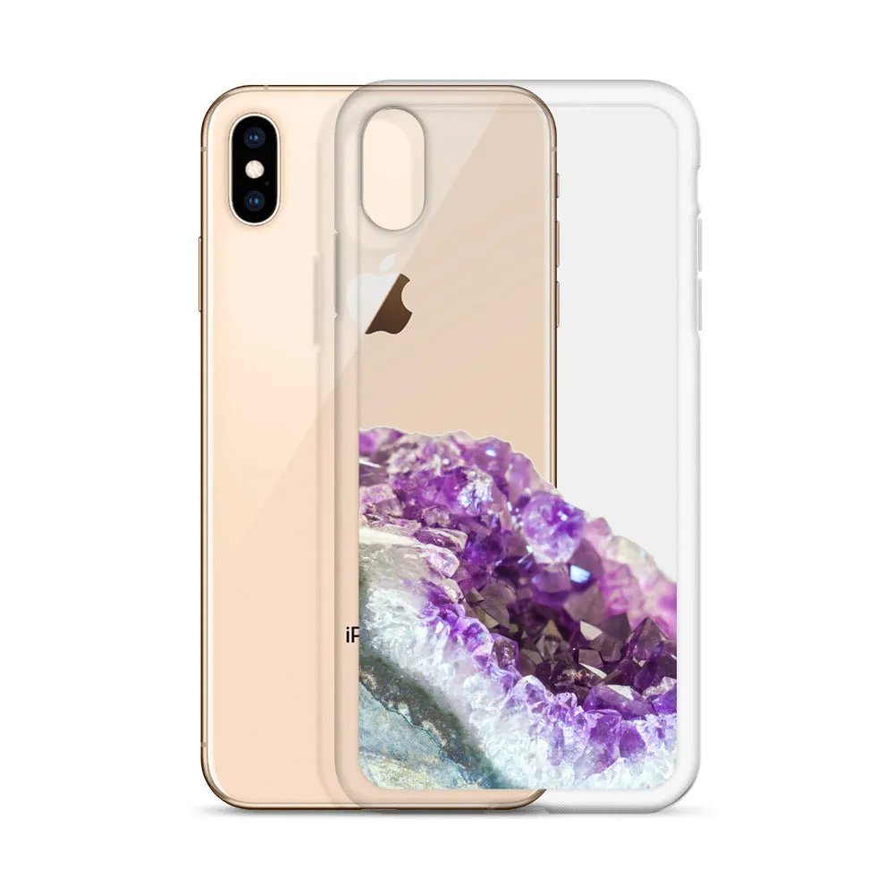 Geode iPhone 14 13 12 Pro Clear Case, Purple Crystal Amethyst Stone Print iPhone 11 Mini SE 2020 XS Max XR X 7 Plus 8 Cell Phone