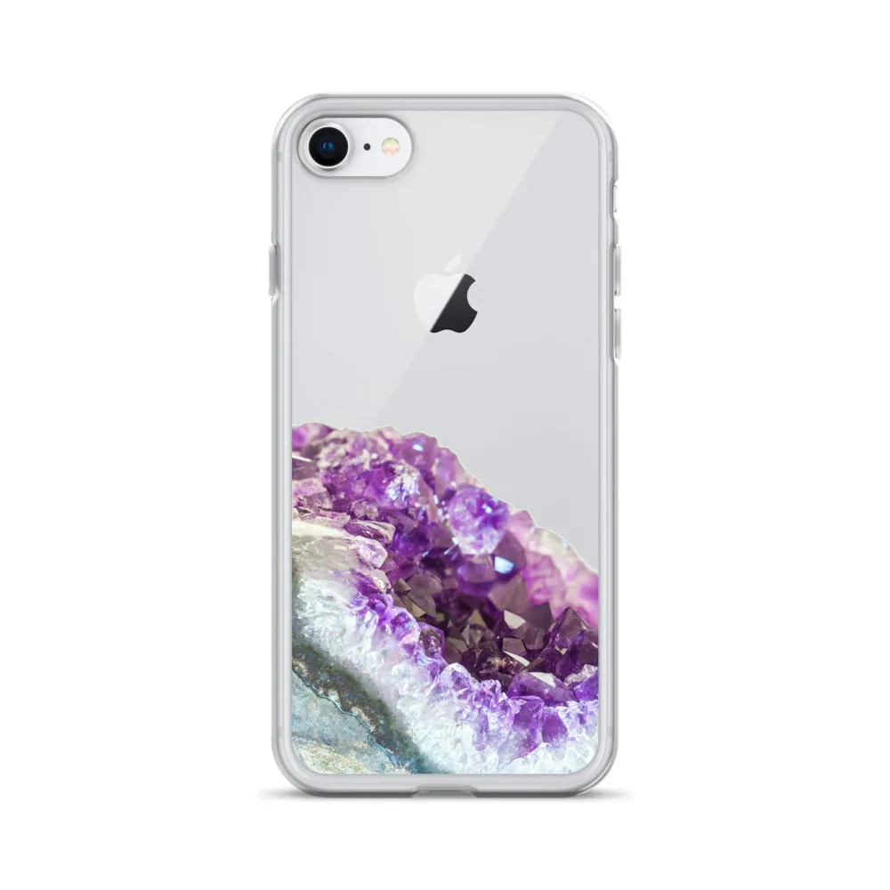 Geode iPhone 14 13 12 Pro Clear Case, Purple Crystal Amethyst Stone Print iPhone 11 Mini SE 2020 XS Max XR X 7 Plus 8 Cell Phone