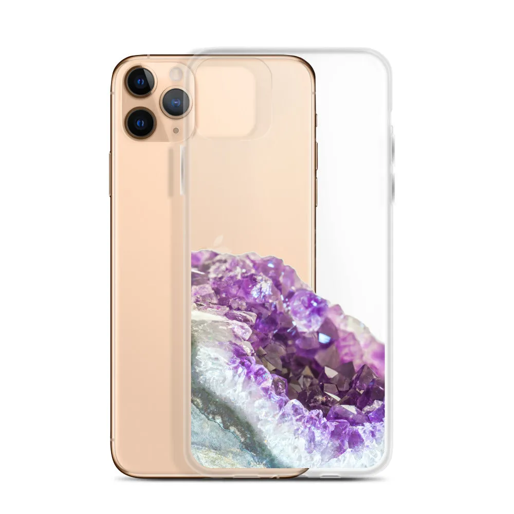 Geode iPhone 14 13 12 Pro Clear Case, Purple Crystal Amethyst Stone Print iPhone 11 Mini SE 2020 XS Max XR X 7 Plus 8 Cell Phone