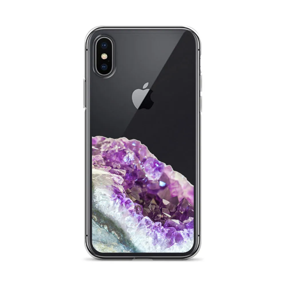 Geode iPhone 14 13 12 Pro Clear Case, Purple Crystal Amethyst Stone Print iPhone 11 Mini SE 2020 XS Max XR X 7 Plus 8 Cell Phone