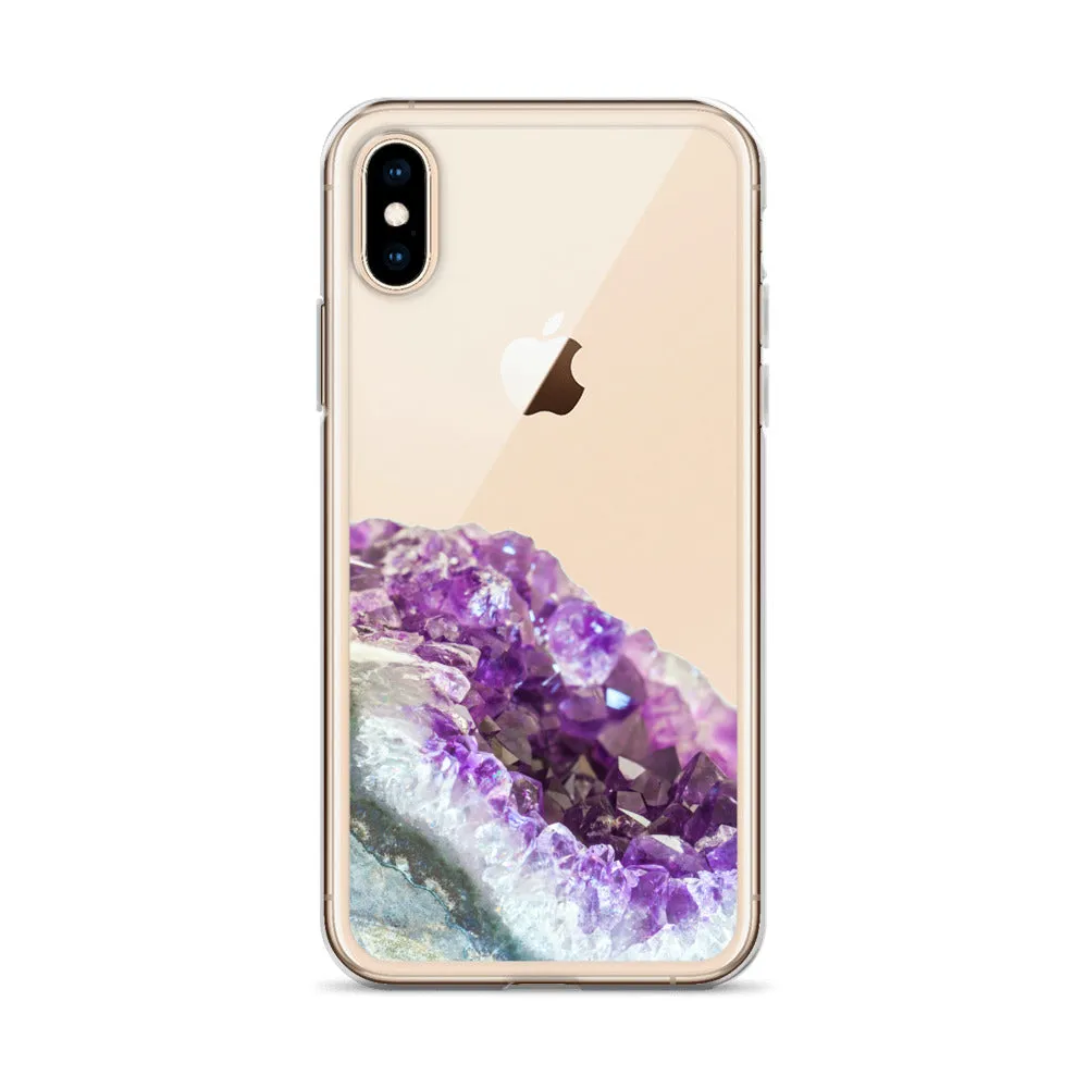 Geode iPhone 14 13 12 Pro Clear Case, Purple Crystal Amethyst Stone Print iPhone 11 Mini SE 2020 XS Max XR X 7 Plus 8 Cell Phone