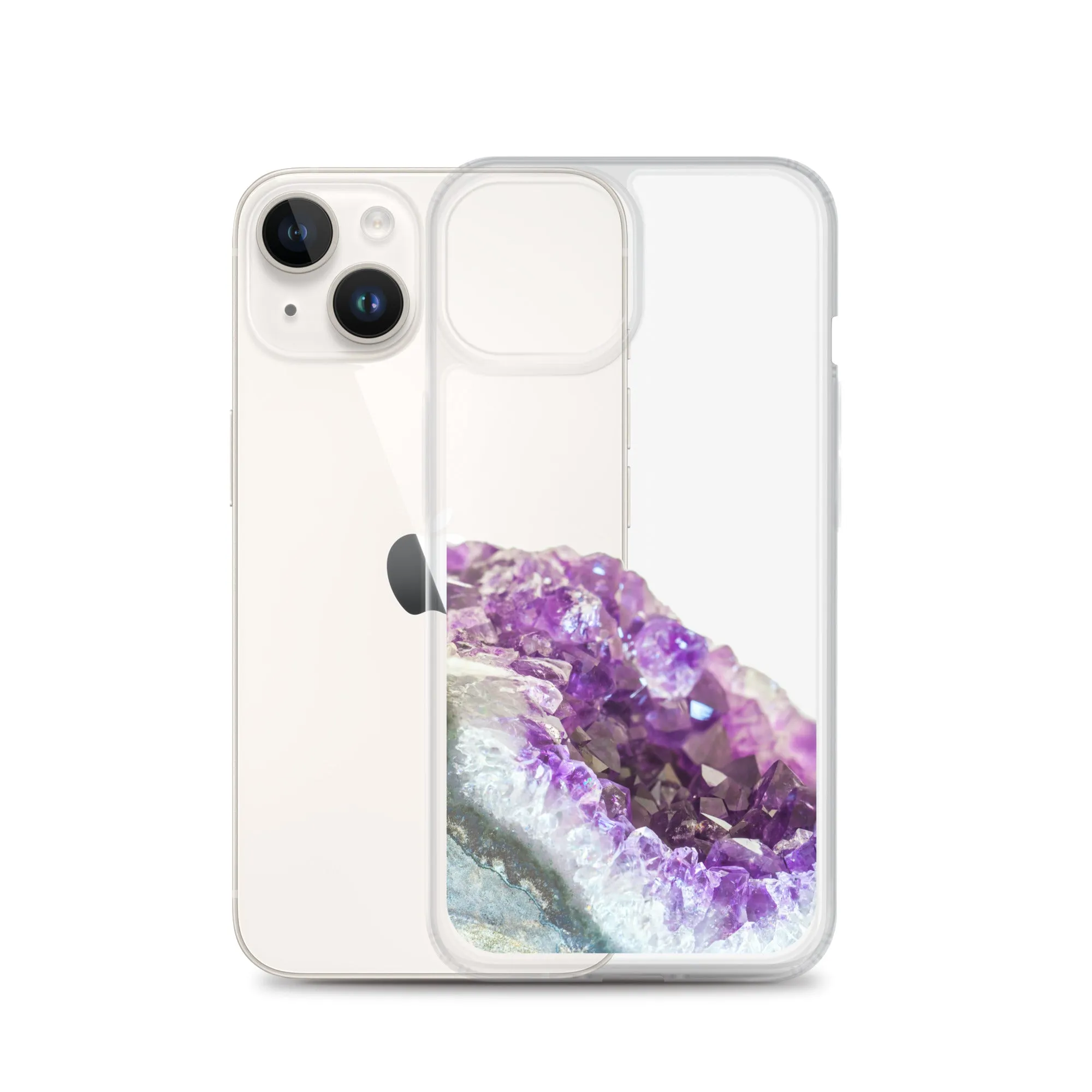 Geode iPhone 14 13 12 Pro Clear Case, Purple Crystal Amethyst Stone Print iPhone 11 Mini SE 2020 XS Max XR X 7 Plus 8 Cell Phone