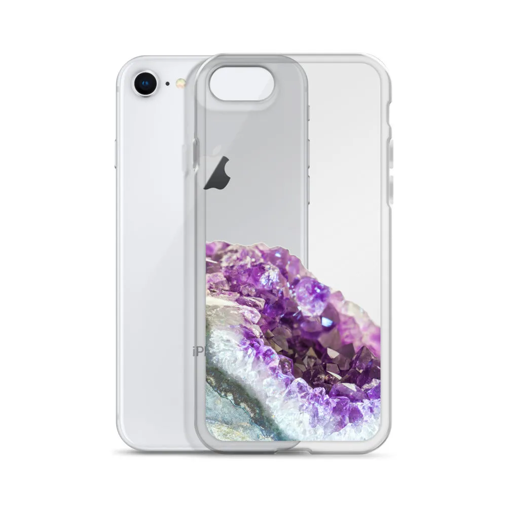 Geode iPhone 14 13 12 Pro Clear Case, Purple Crystal Amethyst Stone Print iPhone 11 Mini SE 2020 XS Max XR X 7 Plus 8 Cell Phone