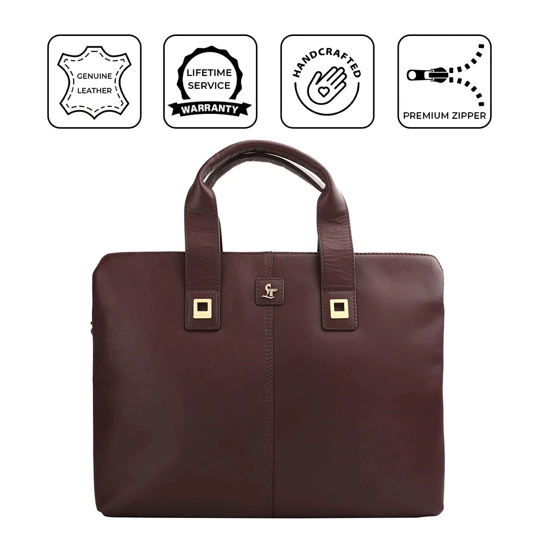 Georgia Collection | Genuine Leather Laptop / Office Bag For Men | Fits 15.5 in" Laptop | Cherry