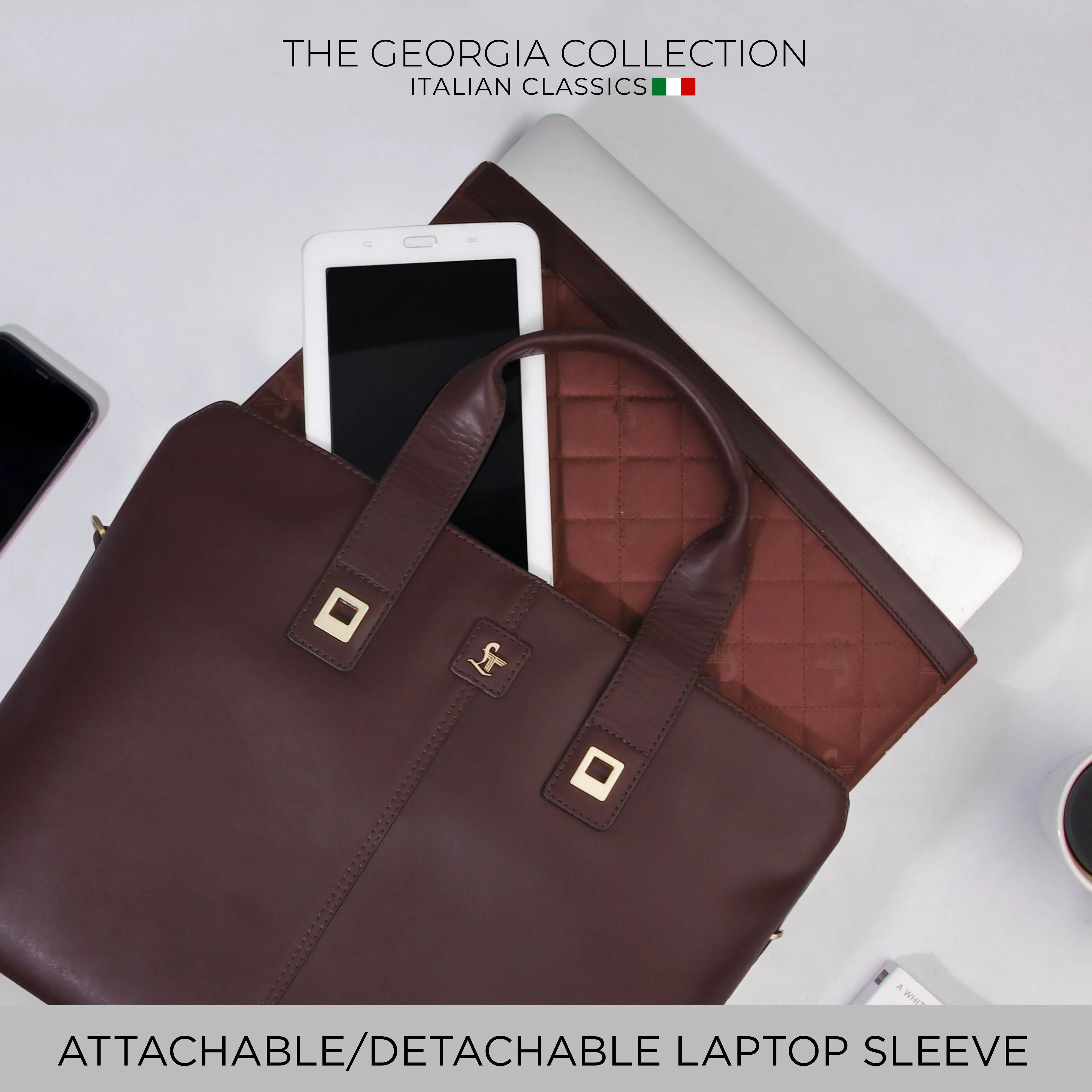 Georgia Collection | Genuine Leather Laptop / Office Bag For Men | Fits 15.5 in" Laptop | Cherry