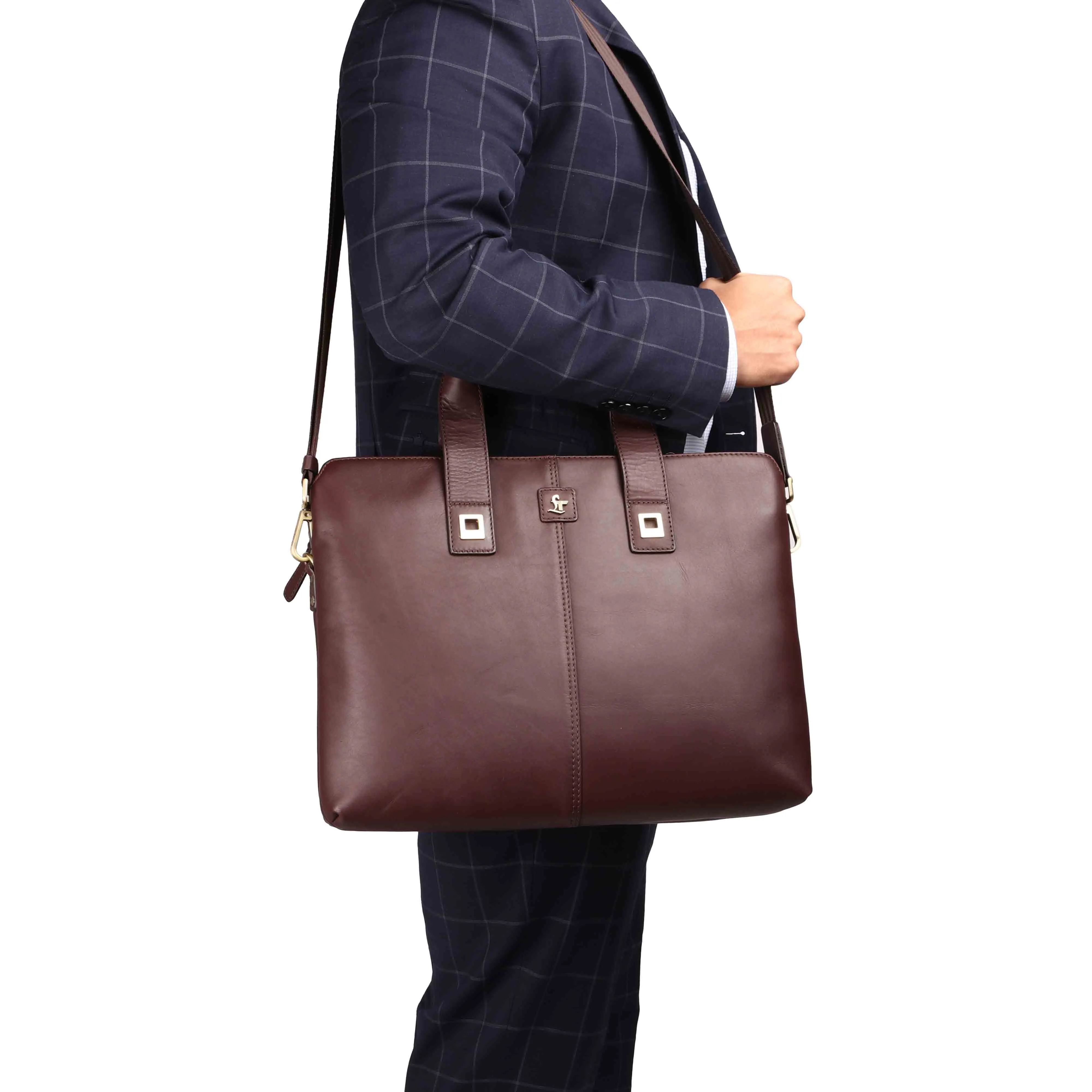 Georgia Collection | Genuine Leather Laptop / Office Bag For Men | Fits 15.5 in" Laptop | Cherry