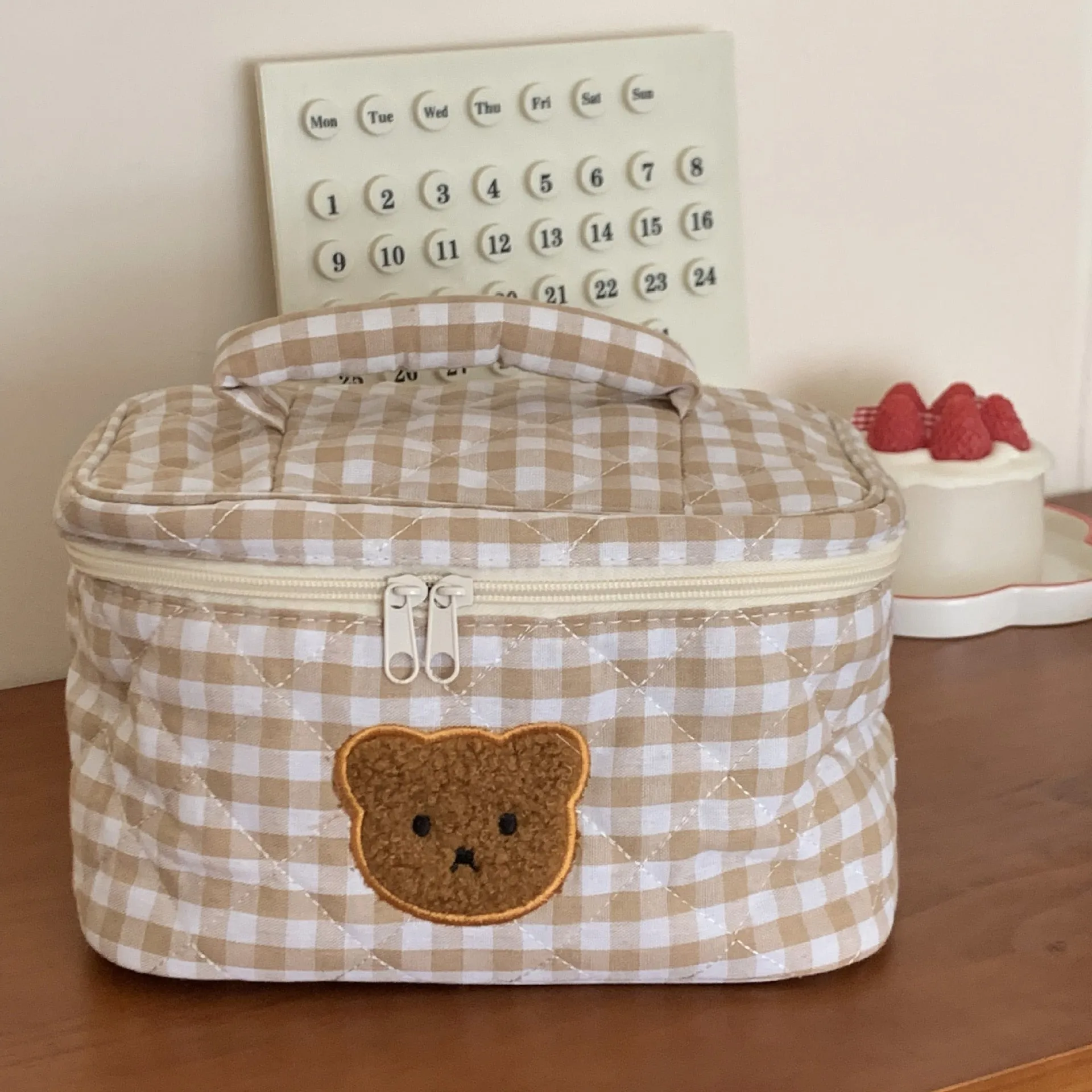 Gingham Teddy Bear Cosmetics Bag