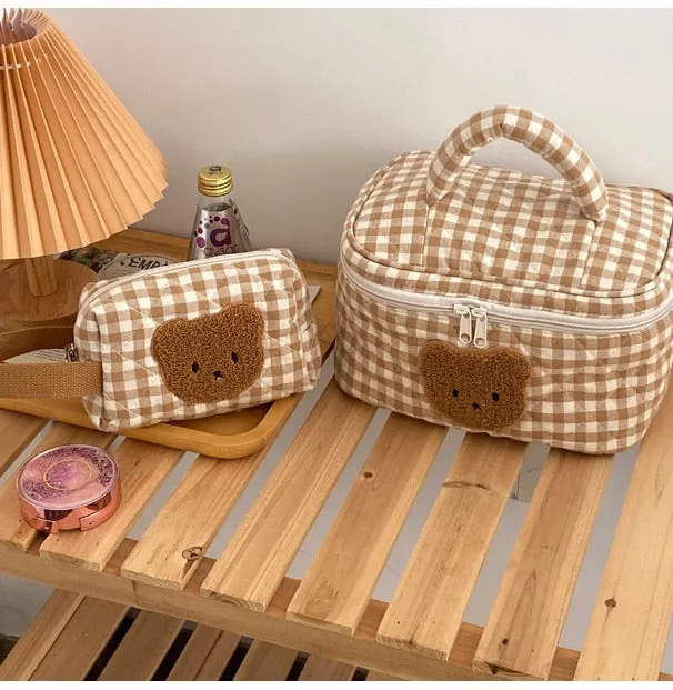 Gingham Teddy Bear Cosmetics Bag