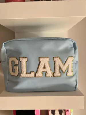 GLAM XL Nylon Varsity Pouch - Blue with Gold Lettering