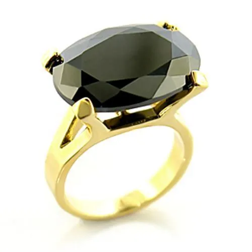 Gold Brass Ring with AAA Grade CZ in Jet for Women Style 8X100