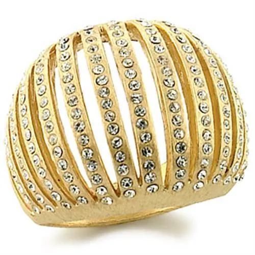 Gold Brass Ring with Top Grade Crystal in Clear for Women Style 9W174