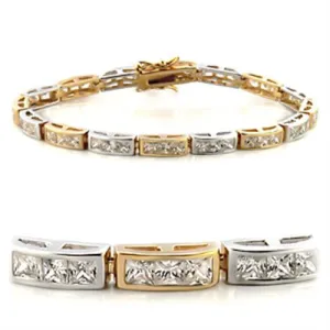 Gold Rhodium Brass Bracelet with AAA Grade CZ in Clear for Women Style 36712