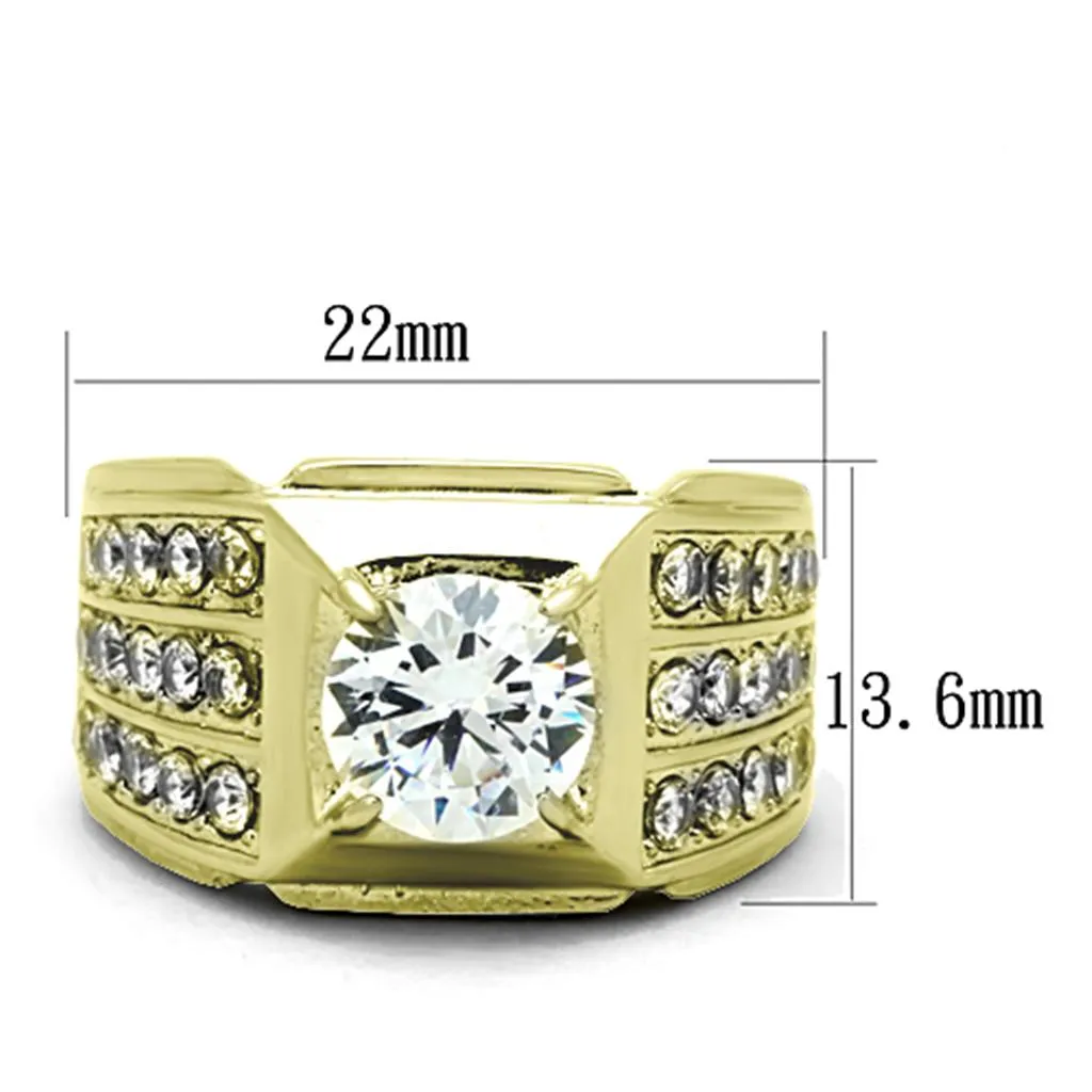 Gold(Ion Plating) Stainless Steel Ring with AAA Grade CZ in Clear for Women Style TK1233G