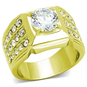 Gold(Ion Plating) Stainless Steel Ring with AAA Grade CZ in Clear for Women Style TK1233G