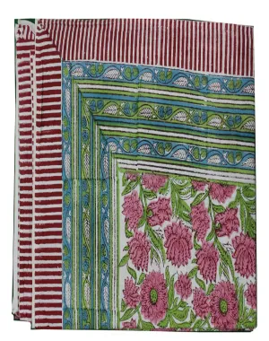 Hand Block Print Indian Rectangular Tablecloth with Napkins 100%cotton Floral Kitchen Linen