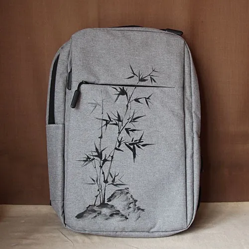 Hand Painted Bamboo Pattern Canvas Backpack Laptop Bag Schoolbag