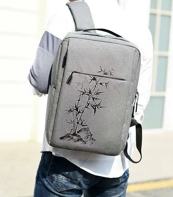 Hand Painted Bamboo Pattern Canvas Backpack Laptop Bag Schoolbag