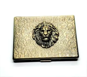 Handmade Antique Bronze Embossed Lion Cigarette Case