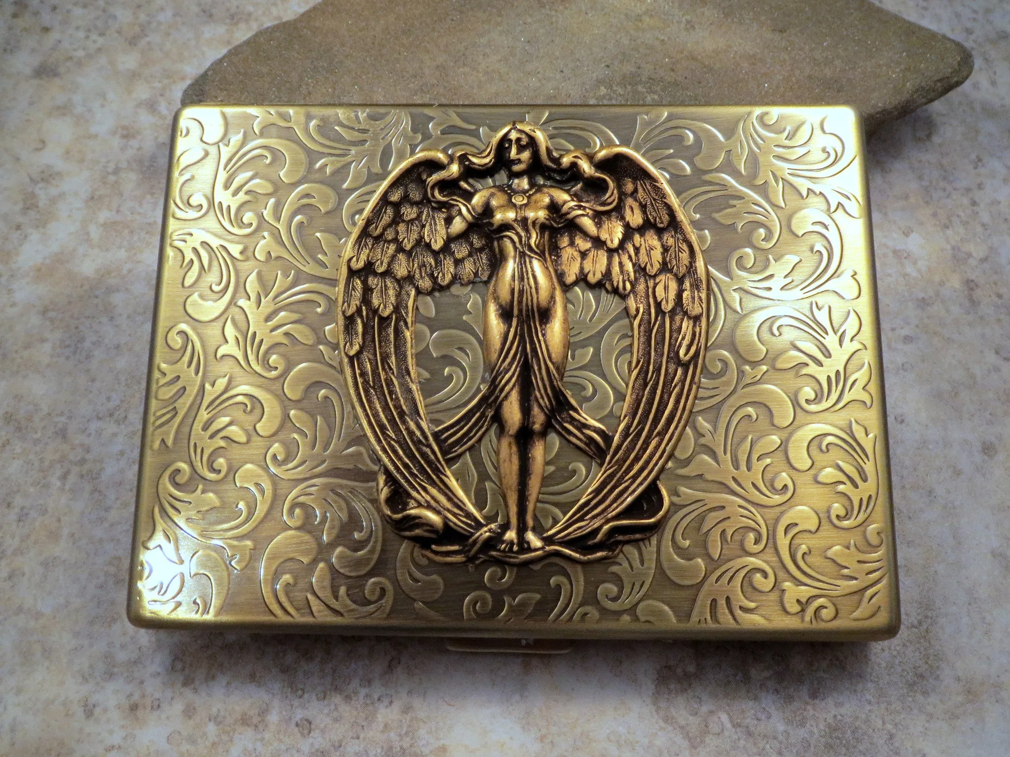 Handmade Antique Bronze Victorian Angel Cigarette Case