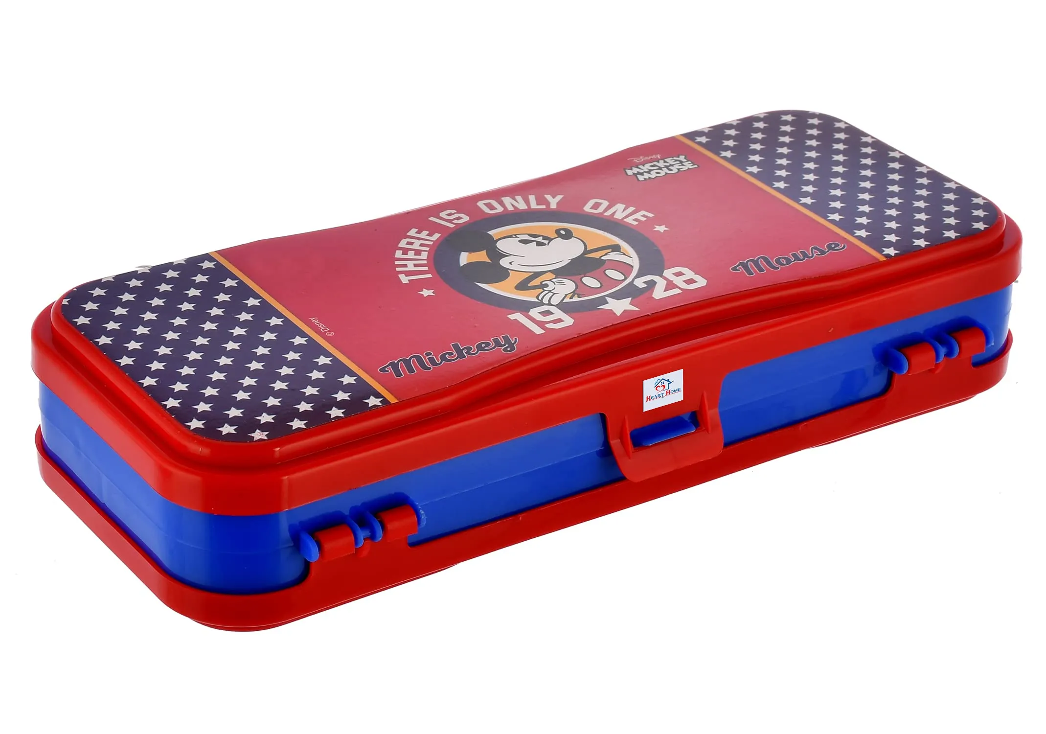 Heart Home Mickey Mouse Printed Double Sided Plastic Pencil Box, Pencil Case For School Supplies (Red)