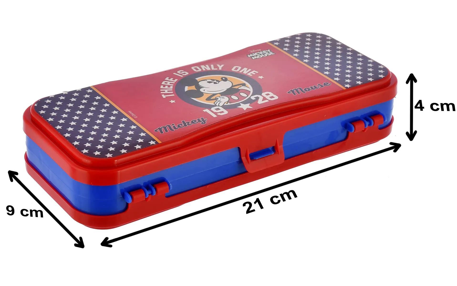 Heart Home Mickey Mouse Printed Double Sided Plastic Pencil Box, Pencil Case For School Supplies (Red)