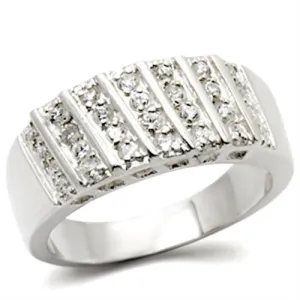 High-Polished 925 Sterling Silver Ring with AAA Grade CZ in Clear for Women Style 30214