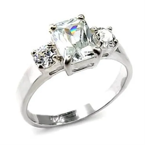 High-Polished 925 Sterling Silver Ring with AAA Grade CZ in Clear for Women Style 6X247