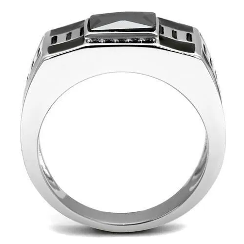 High polished (no plating) Stainless Steel Ring with AAA Grade CZ in Black Diamond for Women Style TK3002