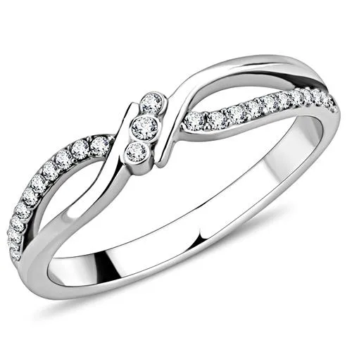 High polished (no plating) Stainless Steel Ring with AAA Grade CZ in Clear for Women Style DA156