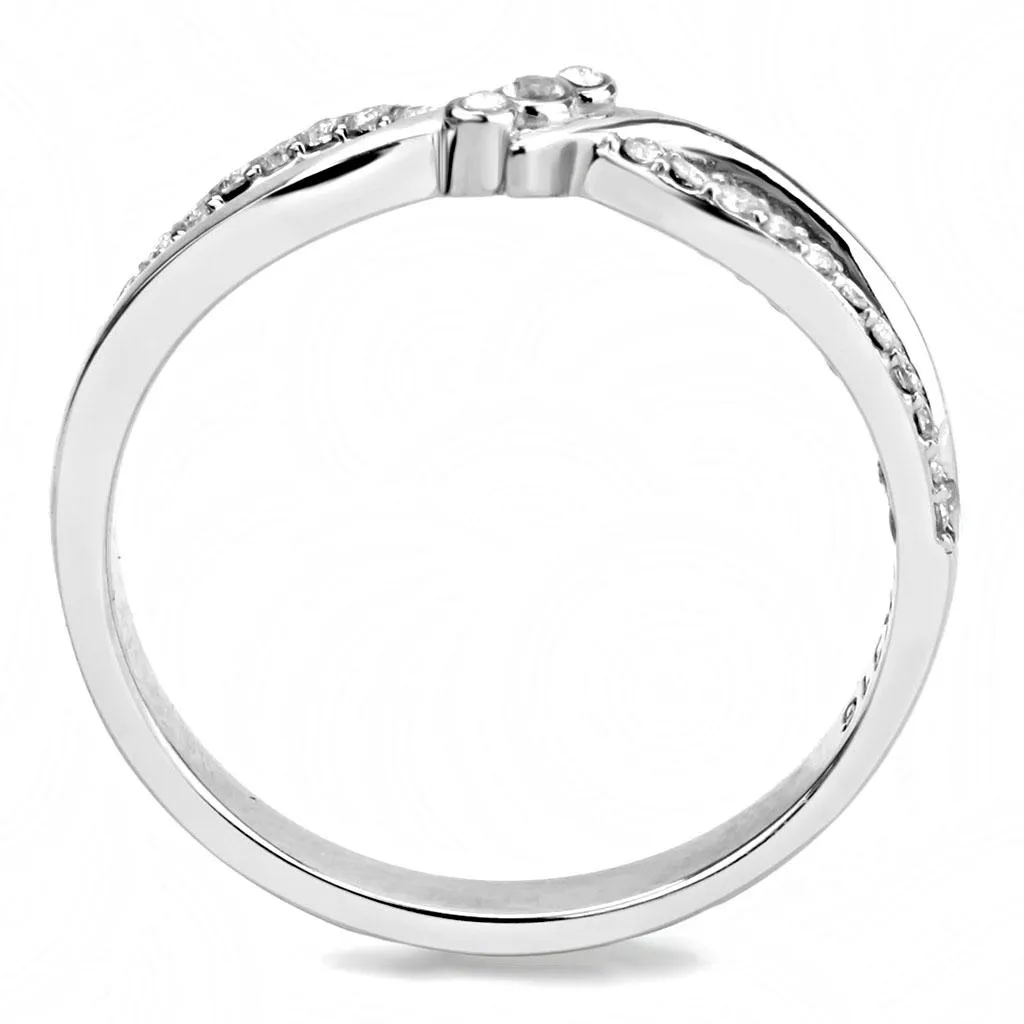 High polished (no plating) Stainless Steel Ring with AAA Grade CZ in Clear for Women Style DA156