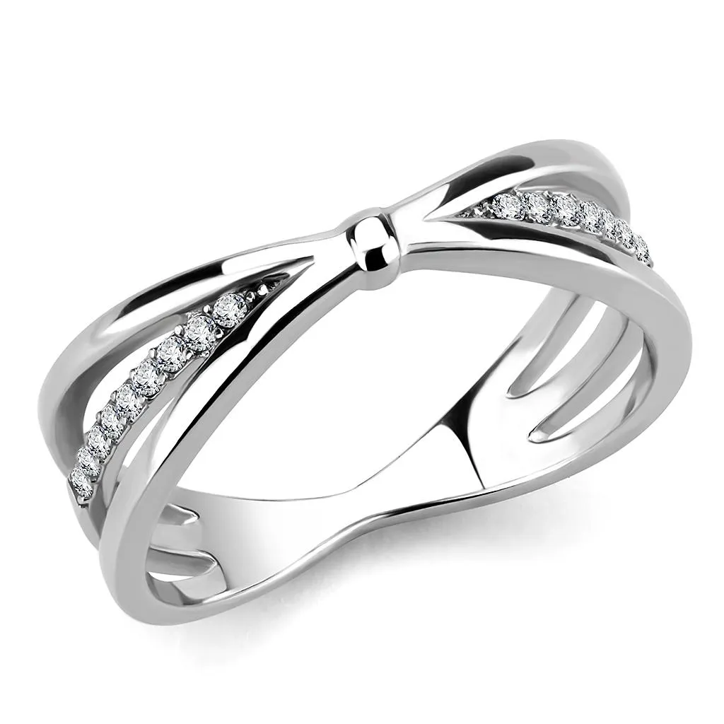 High polished (no plating) Stainless Steel Ring with AAA Grade CZ in Clear for Women Style DA239