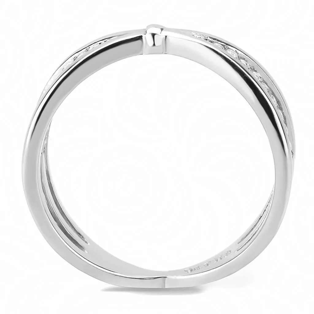 High polished (no plating) Stainless Steel Ring with AAA Grade CZ in Clear for Women Style DA239