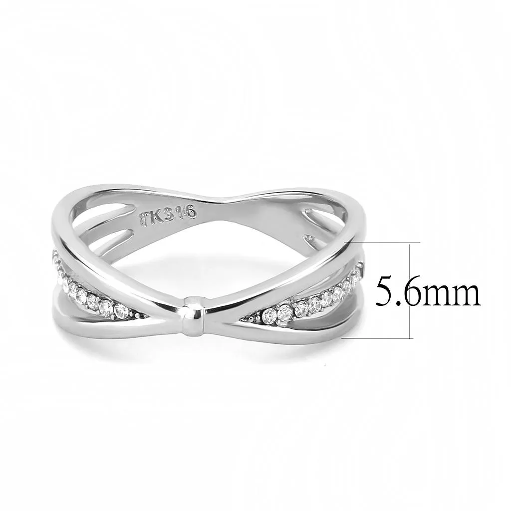 High polished (no plating) Stainless Steel Ring with AAA Grade CZ in Clear for Women Style DA239