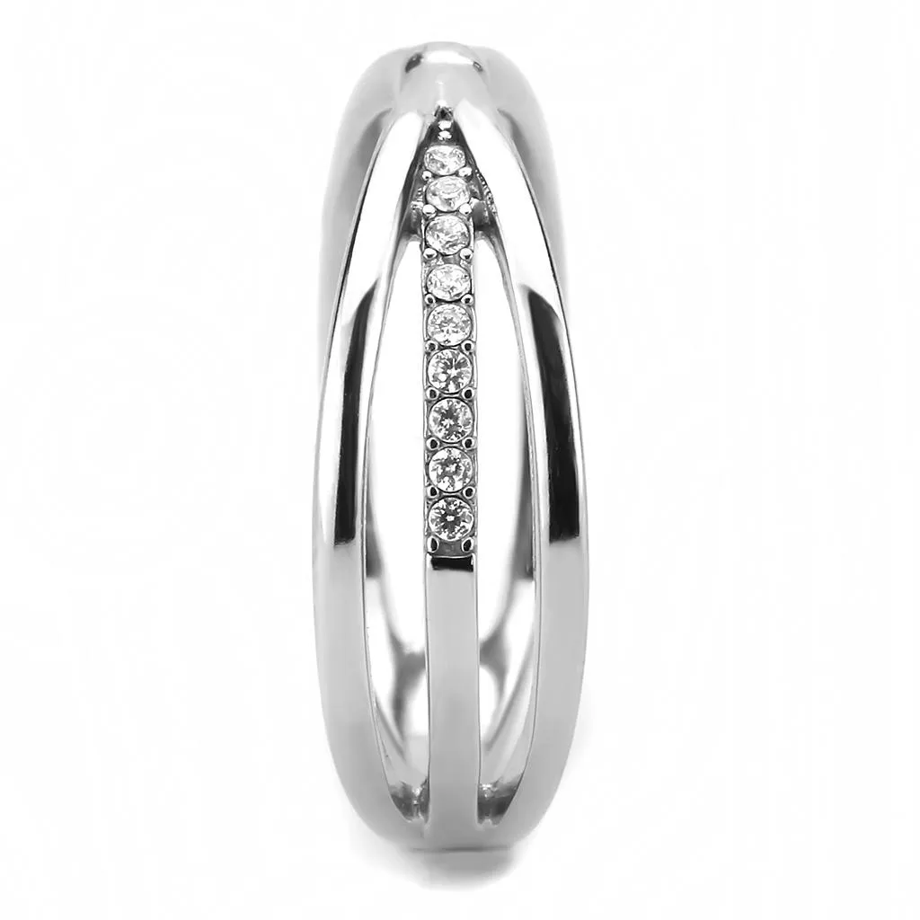 High polished (no plating) Stainless Steel Ring with AAA Grade CZ in Clear for Women Style DA239