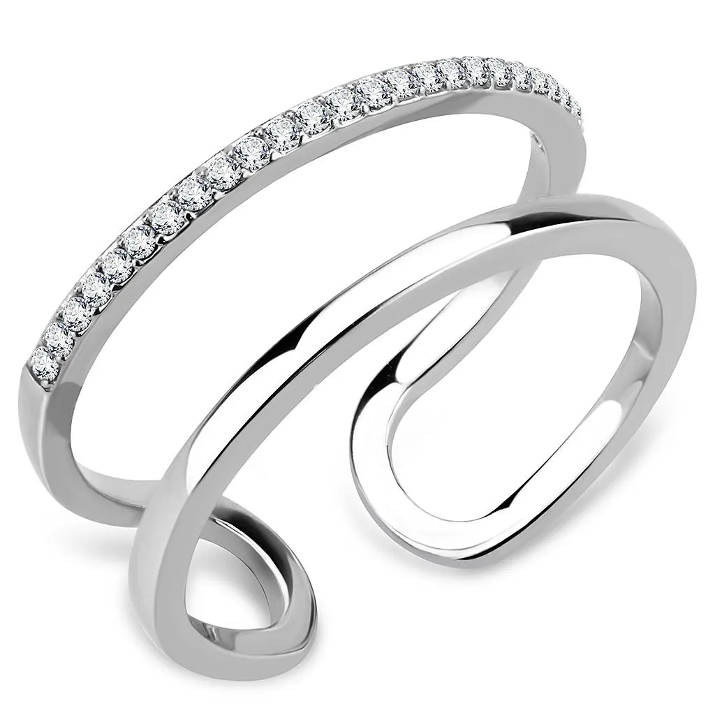 High polished (no plating) Stainless Steel Ring with AAA Grade CZ in Clear for Women Style DA249