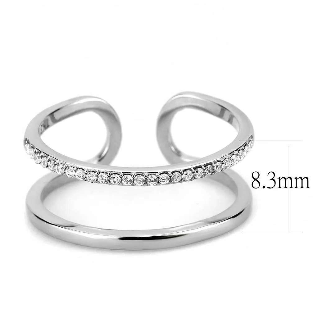 High polished (no plating) Stainless Steel Ring with AAA Grade CZ in Clear for Women Style DA249