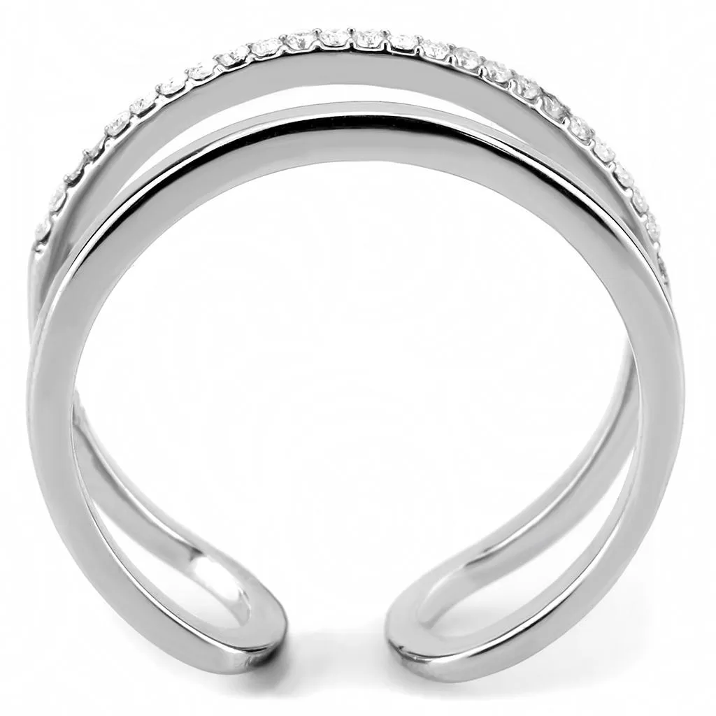 High polished (no plating) Stainless Steel Ring with AAA Grade CZ in Clear for Women Style DA249