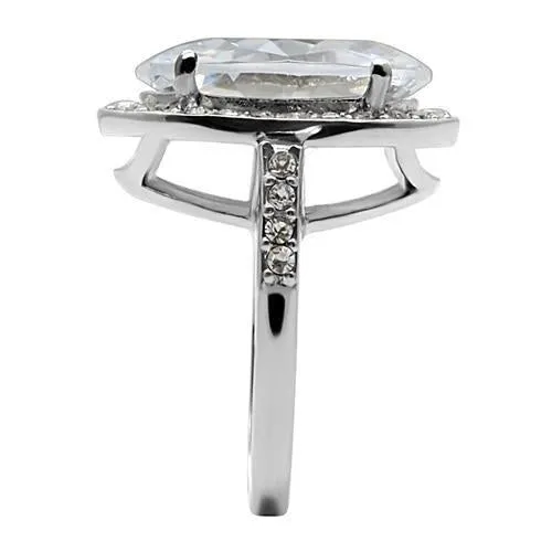 High polished (no plating) Stainless Steel Ring with AAA Grade CZ in Clear for Women Style TK010