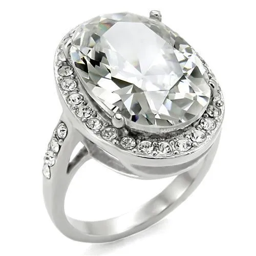 High polished (no plating) Stainless Steel Ring with AAA Grade CZ in Clear for Women Style TK010