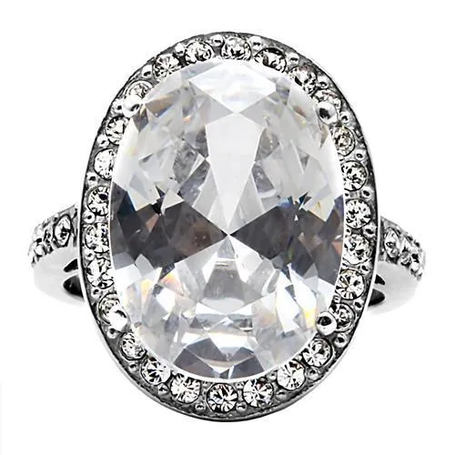 High polished (no plating) Stainless Steel Ring with AAA Grade CZ in Clear for Women Style TK010