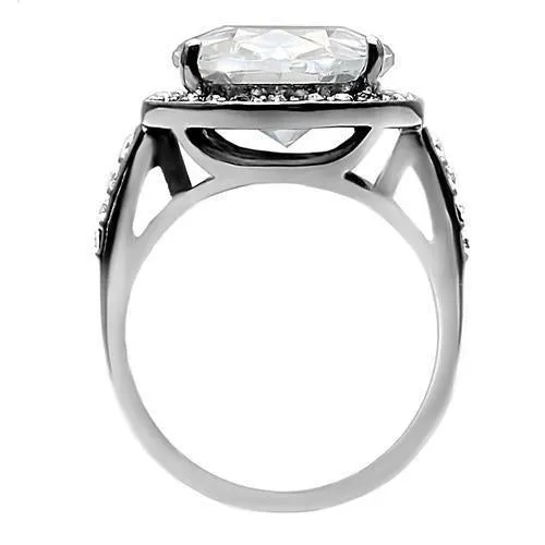 High polished (no plating) Stainless Steel Ring with AAA Grade CZ in Clear for Women Style TK010