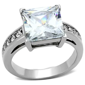 High polished (no plating) Stainless Steel Ring with AAA Grade CZ in Clear for Women Style TK1081