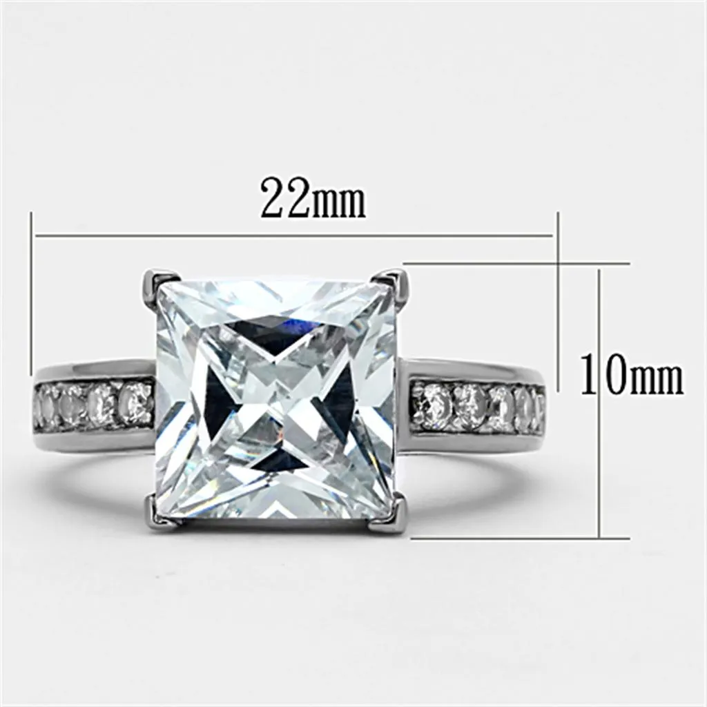 High polished (no plating) Stainless Steel Ring with AAA Grade CZ in Clear for Women Style TK1081