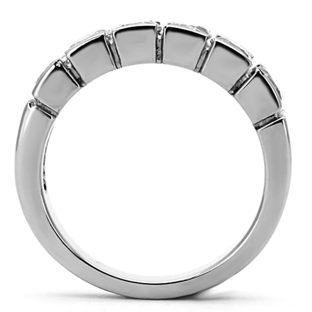 High polished (no plating) Stainless Steel Ring with AAA Grade CZ in Clear for Women Style TK1082