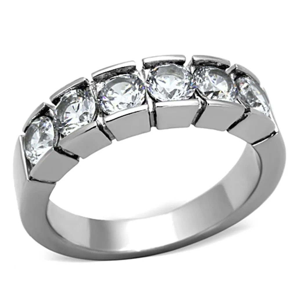 High polished (no plating) Stainless Steel Ring with AAA Grade CZ in Clear for Women Style TK1082