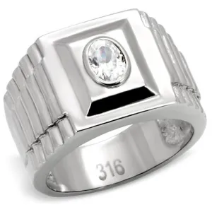 High polished (no plating) Stainless Steel Ring with AAA Grade CZ in Clear for Women Style TK122