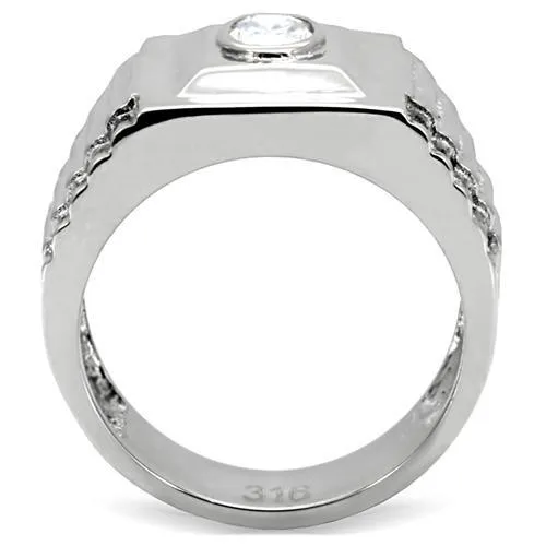 High polished (no plating) Stainless Steel Ring with AAA Grade CZ in Clear for Women Style TK122